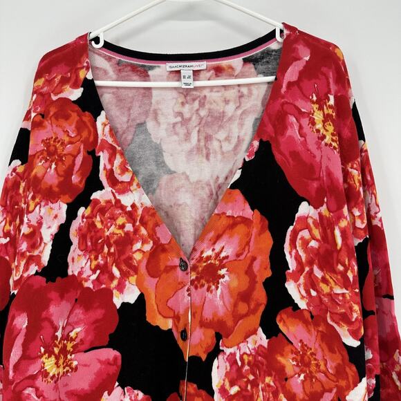 Isaac Mizrahi Live Cardigan Sweater Womens Plus 3X Black Red Floral Button Front - Picture 2 of 9